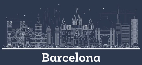 Vázlat Barcelona Spanyolország város Skyline, fehér épületek. — Stock Vector