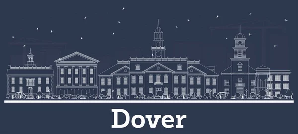 Esquema Dover Delaware City Skyline con edificios blancos . — Vector de stock
