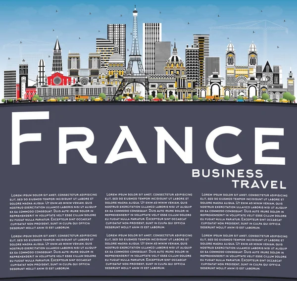 Bienvenido a France Skyline con edificios grises, cielo azul y copia — Vector de stock