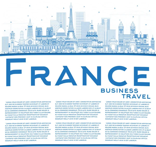 Outline Francia Città Skyline con edifici blu e spazio copia . — Vettoriale Stock