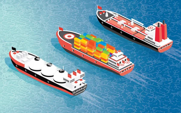 Recipiente Isométrico de Navio de Carga, Navio Transportador de GNL e petroleiro . —  Vetores de Stock