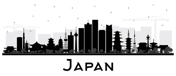 Japan City Skyline Silhouette with Black Buildings Isolated on W — Stock Vector