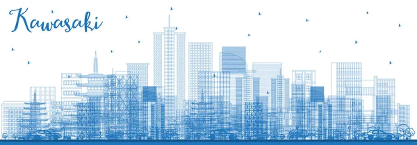 Mavi binaları ile anahat Kawasaki Japonya şehir manzarası. — Stok Vektör