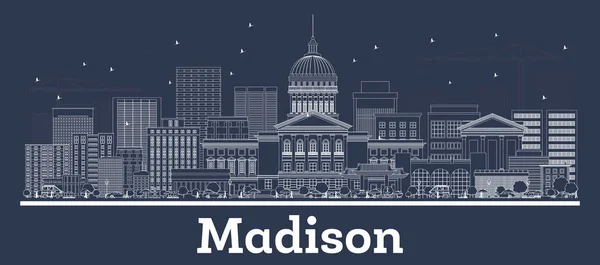 Контур Madison Wisconsin City Skyline с белыми зданиями . — стоковый вектор