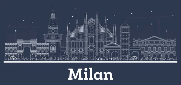 Esquema Milan Italia City Skyline con edificios blancos . — Vector de stock