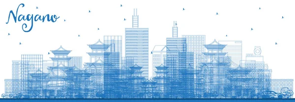 Πόλη Ιαπωνίας Ναγκάνο περίγραμμα ορίζοντα με μπλε κτίρια. — Διανυσματικό Αρχείο
