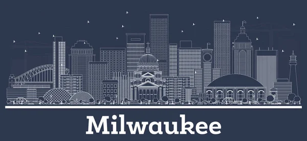 Overzicht van de skyline van Milwaukee Wisconsin City met witte gebouwen. — Stockvector