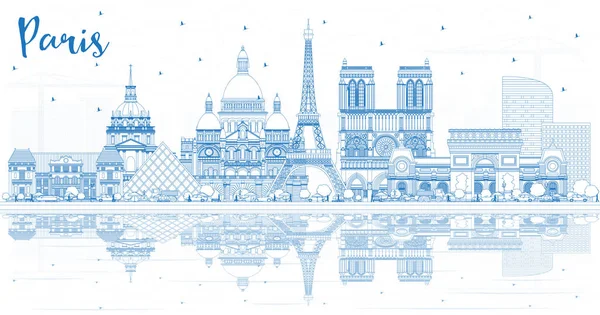 概述巴黎法国城市天际线与蓝色建筑和 Reflec — 图库矢量图片