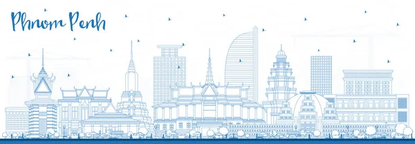 Plan Phnom Penh Cambodia City Skyline avec bâtiments bleus . — Image vectorielle