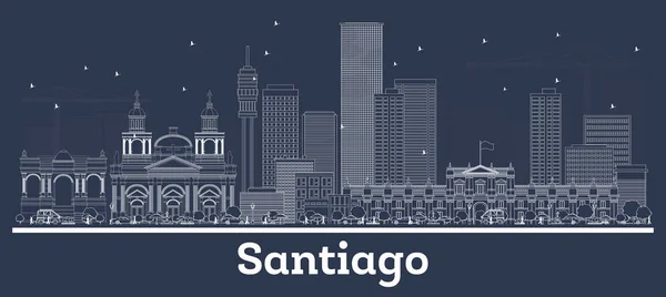 Outline Santiago Chile City Skyline con edifici bianchi . — Vettoriale Stock