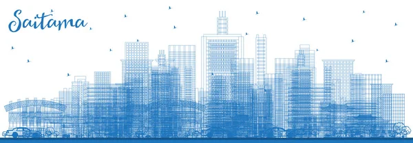 Zarys Saitama Japan panoramę z niebieskie budynki. — Wektor stockowy