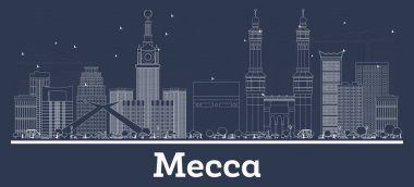 Beyaz Binalar ile Anahat Mekke Suudi Arabistan Şehir Silueti. 