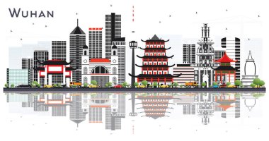 Wuhan Çin Şehir Skyline Gri Binalar ve Yansımalar Iso ile