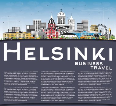 Renkli Binalar, Mavi Gökyüzü ve Helsinki Finlandiya Şehir Silueti