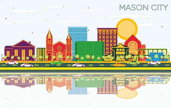 Mason City Iowa Skyline avec bâtiments de couleur, ciel bleu et fusil — Image vectorielle
