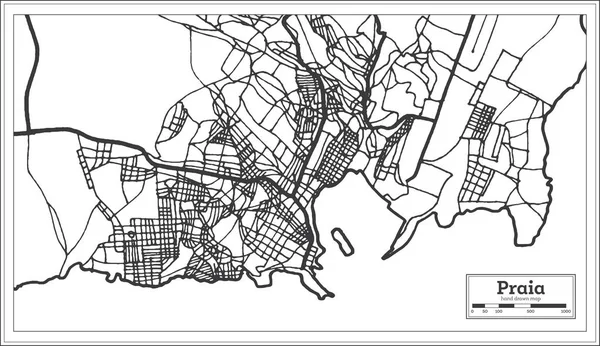 Praia Cabo Verde Mapa da Cidade iin Preto e Branco Cor. Mapa do esboço —  Vetores de Stock