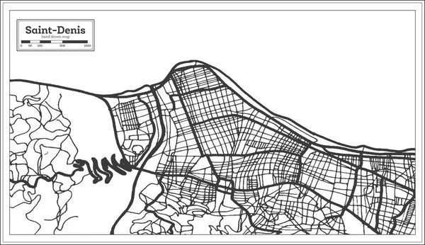 Saint Denis Reunion City Map iin Preto e Branco Cor. Esboço —  Vetores de Stock