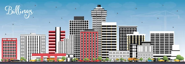 Billings Montana City Skyline cu clădiri de culoare și cerul albastru . — Vector de stoc