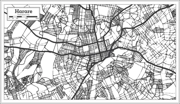 ハラレジンバブエ市地図iin黒と白の色。アウトライン マップ. — ストックベクタ