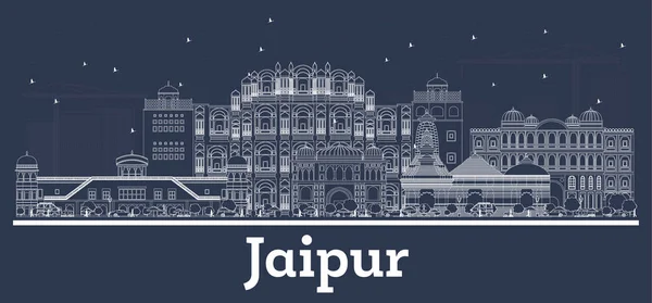 Esboço Jaipur Índia City Skyline com edifícios brancos . — Vetor de Stock