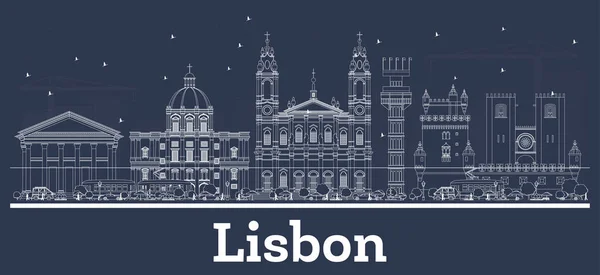 Umriss Lissabon portugal city skyline mit weißen gebäuden. — Stockvektor