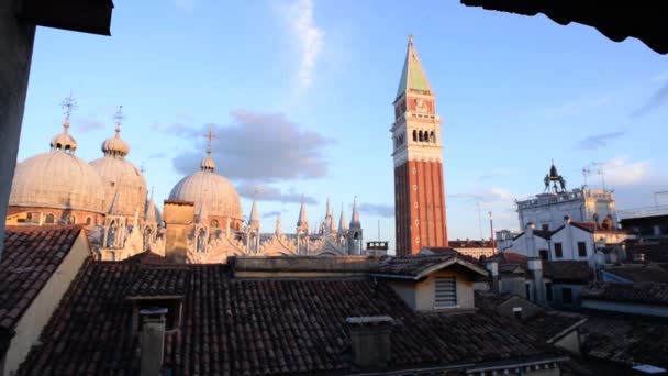 Venedik Mark Campanile Mark Bazilikası Zaman Lapse Talya Günbatımı — Stok video