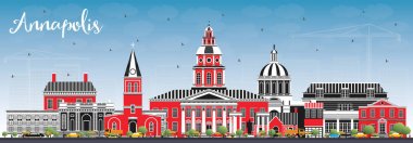 Annapolis Maryland Şehir Skyline Renk Binalar ve Mavi Sk ile