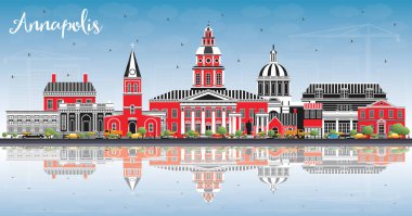 Annapolis Maryland Şehir Skyline Renkli Binalar, Mavi Gökyüzü a ile