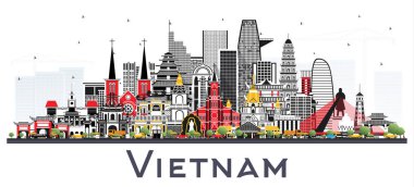 Beyaz Izole Gri Binalar ile Vietnam Şehir Skyline.