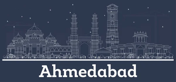 Zarys Ahmedabad Indie City Skyline z białymi budynkami. — Wektor stockowy