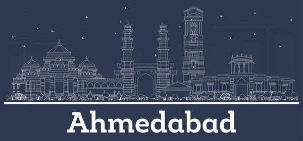 Outline Ahmedabad India City Skyline with White Buildings. 