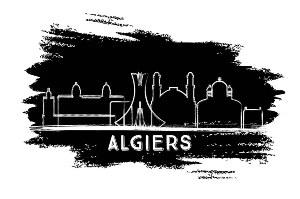 Alger Algérie City Skyline Silhouette. Croquis dessiné à la main . — Image vectorielle