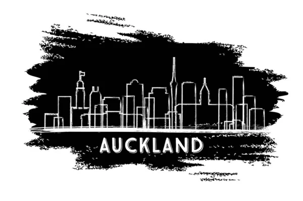 Auckland New Zealand City Skyline Silhouette (em inglês). Desenho desenhado à mão . — Vetor de Stock