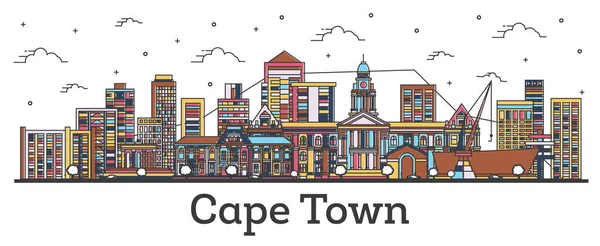 Bosquejo Ciudad del Cabo Sudáfrica Ciudad Skyline con edificios de color — Vector de stock