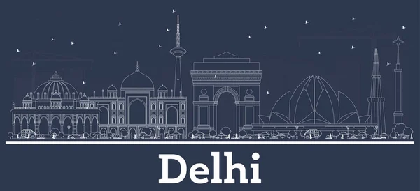 Delinear Delhi India City Skyline con edificios blancos . — Vector de stock
