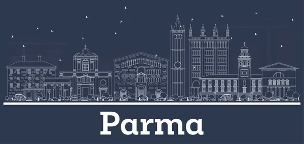 Beyaz Binalar ile Anahat Parma İtalya Şehir Skyline. — Stok Vektör