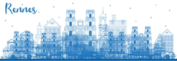 Esquema Rennes France City Skyline con edificios azules . — Vector de stock