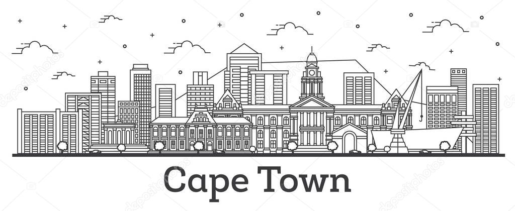 Outline Cape Town South Africa City Skyline with Modern Building