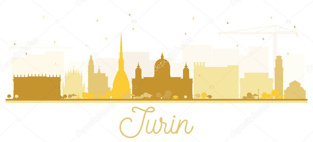 Turin Italy City Skyline Silhouette with Golden Buildings Isolat