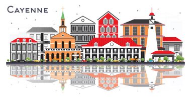 Renk Binalar ve Refl ile Cayenne Fransız Guiana Şehir Skyline