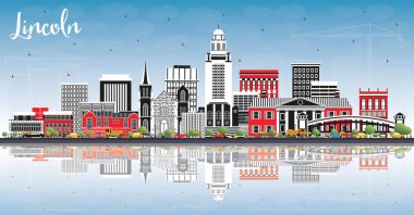 Renkli Binalar, Mavi Gökyüzü ve Lincoln Nebraska Şehir Skyline