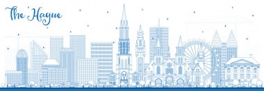Mavi Binalar ile Lahey Hollanda Şehir Silueti Anahat.
