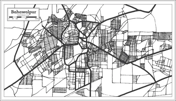Bahawalpur Paquistão mapa da cidade em estilo retro em preto e branco C —  Vetores de Stock