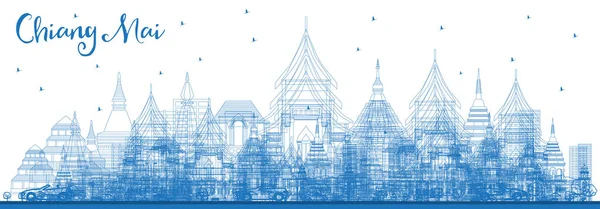 Esquema Chiang Mai Tailandia Ciudad Skyline con edificios azules . — Vector de stock