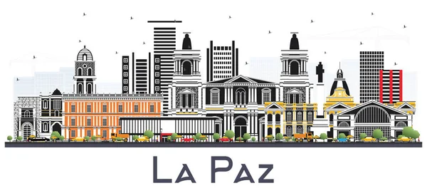 Ciudad de La Paz Bolivia Skyline con edificios de color aislados en Whi — Vector de stock