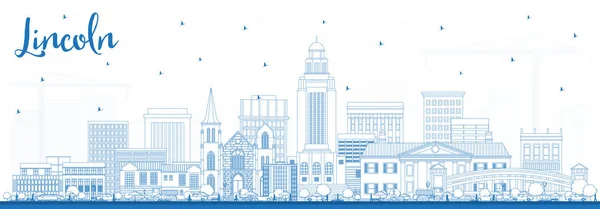 Outline Lincoln Nebraska City Skyline with Blue Buildings. — Stock Vector