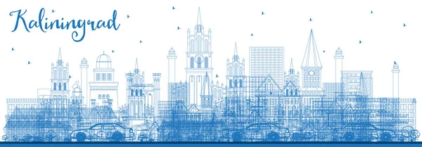 Esquema Kaliningrado Rusia Ciudad Skyline con edificios azules . — Vector de stock