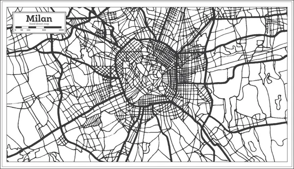 Карта города Милан Италия в стиле ретро в чёрном и белом цвете. Ou — стоковый вектор