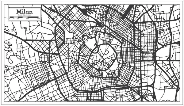 Карта города Милан Италия в стиле ретро в чёрном и белом цвете. Ou — стоковый вектор