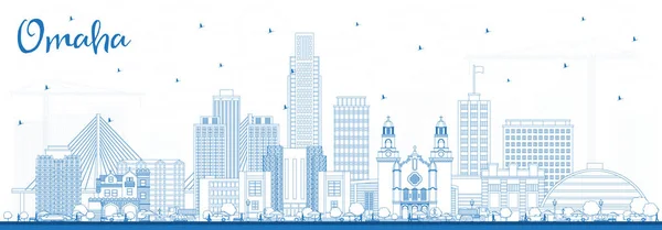 Outline Omaha Nebraska City Skyline con edifici blu . — Vettoriale Stock